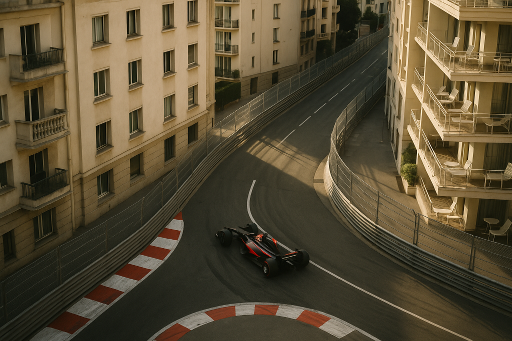Blick von oben auf die enge Haarnadelkurve am Fairmont in Monaco